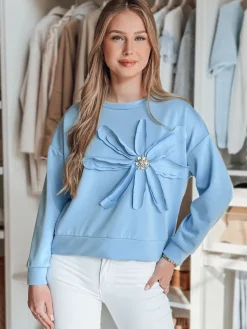 Bluzy Damskie>Dstreet Bluza damska oversize z kwiatem PETITKA niebieska BY1385