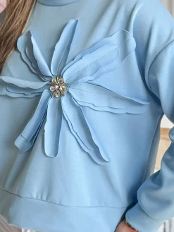 Bluzy Damskie>Dstreet Bluza damska oversize z kwiatem PETITKA niebieska BY1385