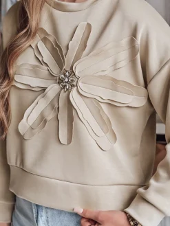 Bluzy Damskie>Dstreet Bluza damska oversize z kwiatem PETITKA jasnobeżowa BY1388