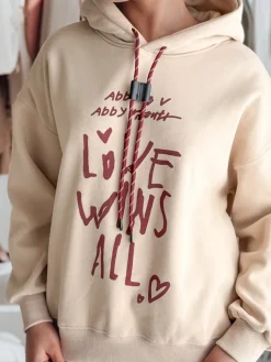 Bluzy Damskie>Dstreet Bluza damska oversize z kapturem LOVEWILL beżowa BY1471