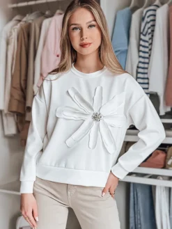 Bluzy Damskie>Dstreet Bluza damska oversize z kwiatem PETITKA ecru BY1387