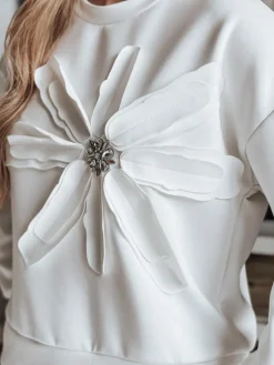 Bluzy Damskie>Dstreet Bluza damska oversize z kwiatem PETITKA ecru BY1387