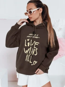 Bluzy Damskie>Dstreet Bluza damska oversize z kapturem LOVEWILL brązowa BY1470