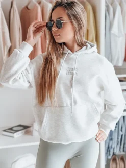 Bluzy Damskie>Dstreet Bluza damska oversize z kapturem MINMIN LOVE szara BY1496