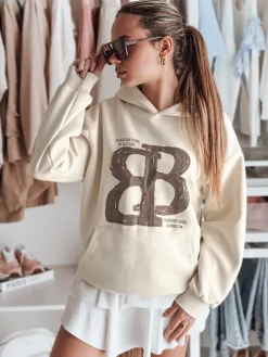 Bluzy Damskie>Dstreet Bluza damska oversize z kapturem LITESSO beżowa BY1418