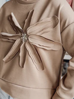 Bluzy Damskie>Dstreet Bluza damska oversize z kwiatem PETITKA mokka BY1386