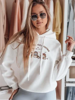 Bluzy Damskie>Dstreet Bluza damska oversize z kapturem SPECIAL KITTY biała BY1512