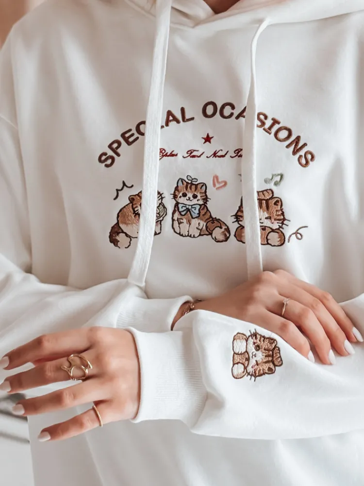 Bluzy Damskie>Dstreet Bluza damska oversize z kapturem SPECIAL KITTY biała BY1512