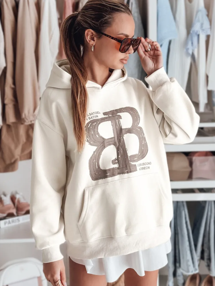 Bluzy Damskie>Dstreet Bluza damska oversize z kapturem LITESSO ecru BY1414