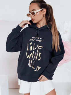 Bluzy Damskie>Dstreet Bluza damska oversize z kapturem LOVEWILL granatowa BY1467