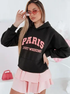 Bluzy Damskie>Dstreet Bluza damska oversize z kapturem PARISSIA czarna BY1453