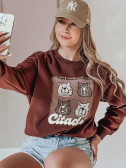 Bluzy Damskie>Dstreet Bluza damska oversize z misiami MISOBEARS bordowa BY1434