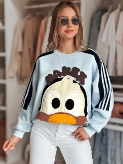 Bluzy Damskie>Dstreet Bluza damska oversize z naszywkami CUTE MAKEX niebieska BY1490
