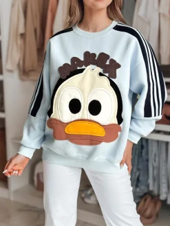 Bluzy Damskie>Dstreet Bluza damska oversize z naszywkami CUTE MAKEX niebieska BY1490