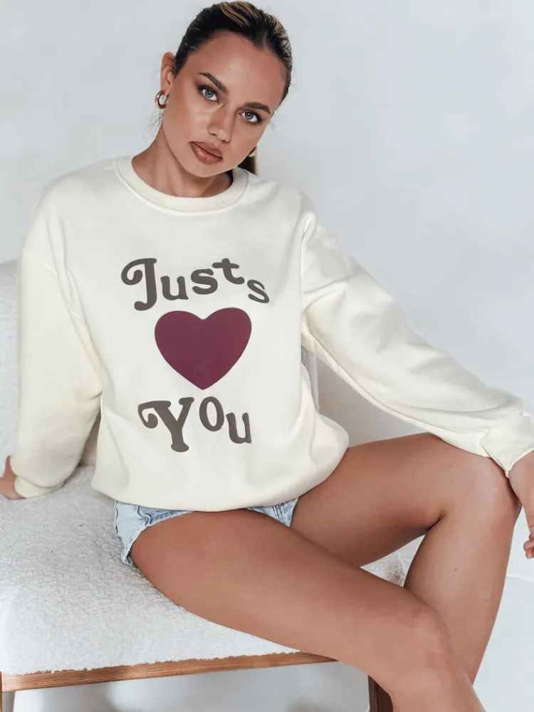 Bluzy Damskie>Dstreet Bluza damska oversize z nadrukiem JUST LOVE YOU beżowa BY1476