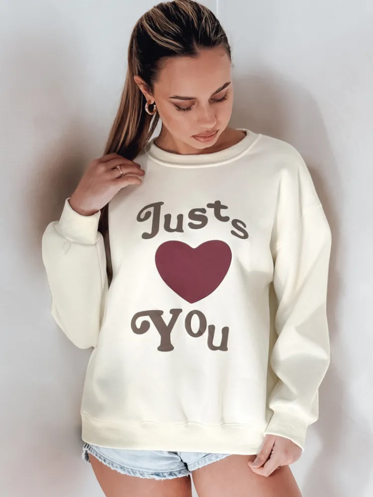 Bluzy Damskie>Dstreet Bluza damska oversize z nadrukiem JUST LOVE YOU beżowa BY1476