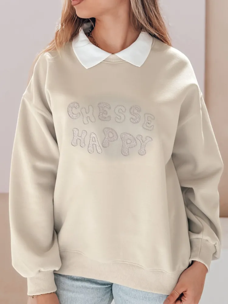 Bluzy Damskie>Dstreet Bluza damska oversize z nadrukiem HAPIRES cappuccino BY1483