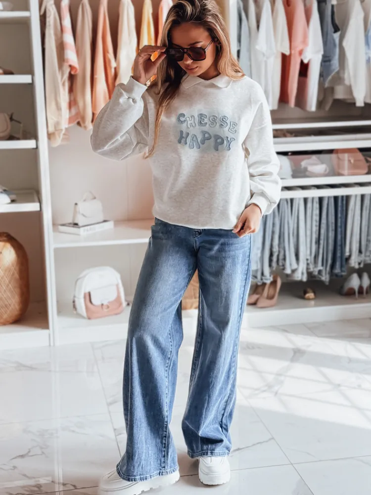 Bluzy Damskie>Dstreet Bluza damska oversize z nadrukiem HAPIRES szara BY1485