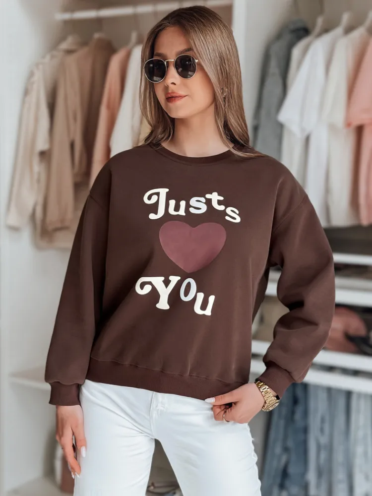 Bluzy Damskie>Dstreet Bluza damska oversize z nadrukiem JUST LOVE YOU brązowa BY1477