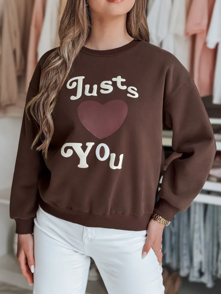 Bluzy Damskie>Dstreet Bluza damska oversize z nadrukiem JUST LOVE YOU brązowa BY1477