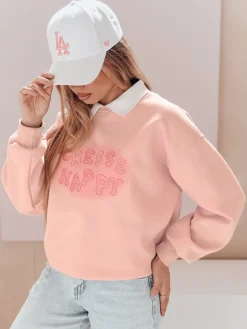 Bluzy Damskie>Dstreet Bluza damska oversize z nadrukiem HAPIRES różowa BY1486