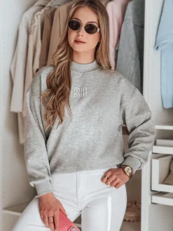 Bluzy Damskie>Dstreet Bluza damska oversize z naszywką LOVASON szara BY1419