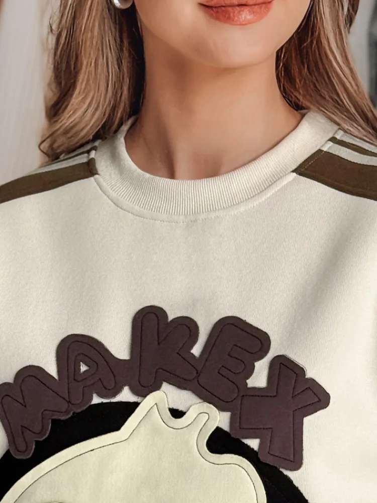 Bluzy Damskie>Dstreet Bluza damska oversize z naszywkami CUTE MAKEX beżowa BY1492