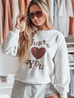 Bluzy Damskie>Dstreet Bluza damska oversize z nadrukiem JUST LOVE YOU szara BY1475