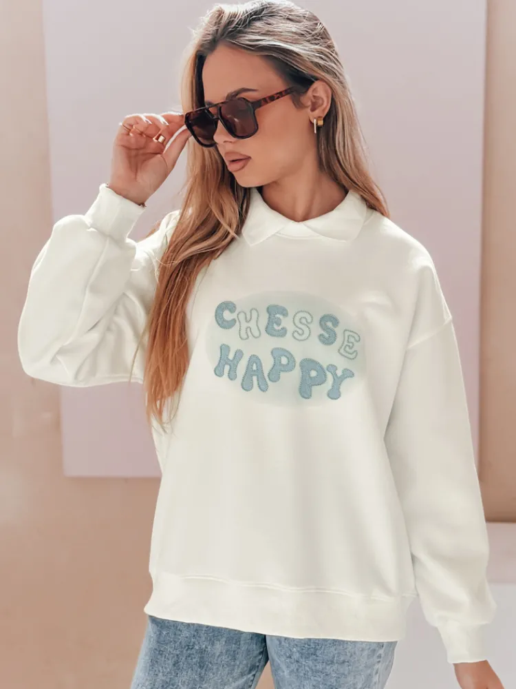 Bluzy Damskie>Dstreet Bluza damska oversize z nadrukiem HAPIRES biała BY1484