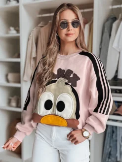 Bluzy Damskie>Dstreet Bluza damska oversize z naszywkami CUTE MAKEX różowa BY1493