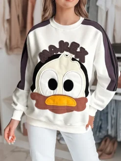 Bluzy Damskie>Dstreet Bluza damska oversize z naszywkami CUTE MAKEX biała BY1491