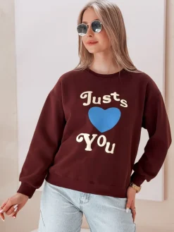 Bluzy Damskie>Dstreet Bluza damska oversize z nadrukiem JUST LOVE YOU bordowa BY1474