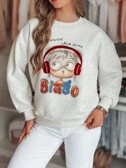 Bluzy Damskie>Dstreet Bluza damska oversize z nadrukiem LALA VIBE szara BY1503