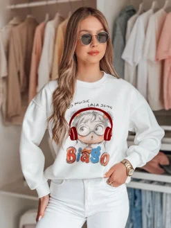 Bluzy Damskie>Dstreet Bluza damska oversize z nadrukiem LALA VIBE biała BY1504