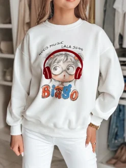 Bluzy Damskie>Dstreet Bluza damska oversize z nadrukiem LALA VIBE biała BY1504