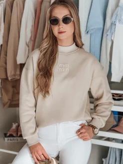 Bluzy Damskie>Dstreet Bluza damska oversize z naszywką LOVASON beżowa BY1420
