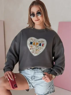 Bluzy Damskie>Dstreet Bluza damska oversize z sercem SERDUCHOVA grafitowa BY1441