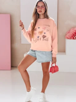 Bluzy Damskie>Dstreet Bluza damska oversize z sercami PINKNOTE różowa BY1500