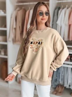Bluzy Damskie>Dstreet Bluza damska oversize z sercem SERDUCHOVA beżowa BY1442