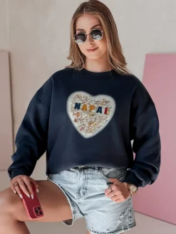 Bluzy Damskie>Dstreet Bluza damska oversize z sercem SERDUCHOVA granatowa BY1439