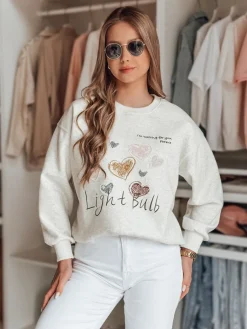 Bluzy Damskie>Dstreet Bluza damska oversize z sercami PINKNOTE szara BY1501