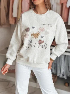 Bluzy Damskie>Dstreet Bluza damska oversize z sercami PINKNOTE szara BY1501