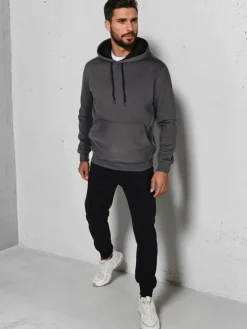 Bluzy Męskie>Dstreet Bluza męska basic z kapturem grafitowa BX5861