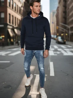 Bluzy Męskie>Dstreet Bluza męska basic z kapturem granatowa BX5884