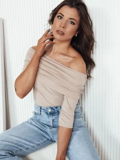 Bluzki Damskie>Dstreet Bluzka damska hiszpanka POLL beżowa RY2513