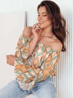 Bluzki Damskie>Dstreet Bluzka damska hiszpanka SPRIAN brązowa RY2463