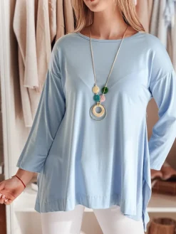 Bluzki Damskie>Dstreet Bluzka damska masełko oversize z wisiorkiem COMFILA błękitna RY2788