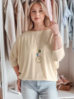 Bluzki Damskie>Dstreet Bluzka damska masełko oversize z wisiorkiem LUZVIA beżowa RY2773