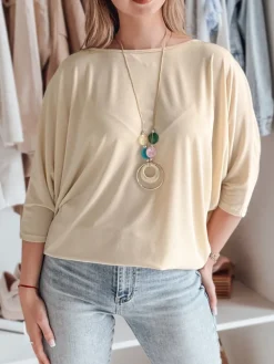 Bluzki Damskie>Dstreet Bluzka damska masełko oversize z wisiorkiem LUZVIA beżowa RY2773