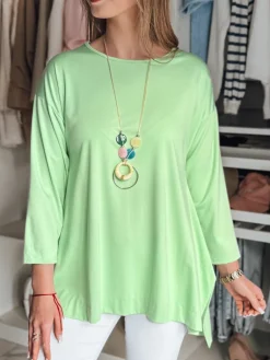 Bluzki Damskie>Dstreet Bluzka damska masełko oversize z wisiorkiem COMFILA jasnozielona RY2792